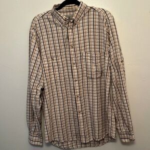 BERETTA Men’s Crinkle Washed Cotton Long Sleeve Plaid Hunting Flannel, Tan- L